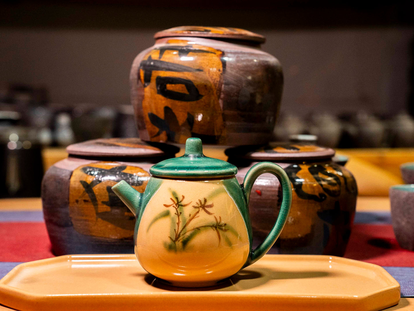 Jade Ice Crackle Ceramic Teapot