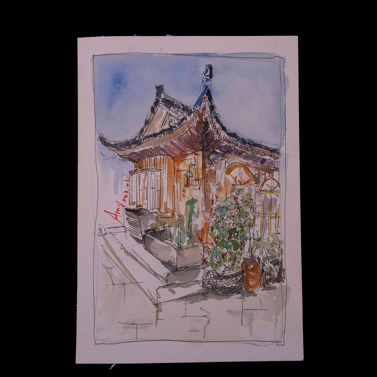 Spring in Fenghuang Ancient Town (original hand-drawn sketch by Amy)