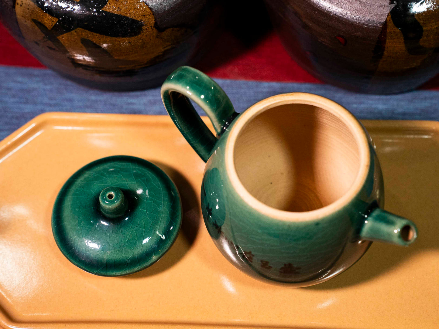 Jade Ice Crackle Ceramic Teapot