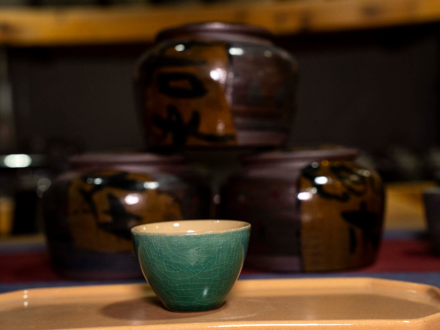 Handmade Cremic Green ice crack Tea Tasting cup