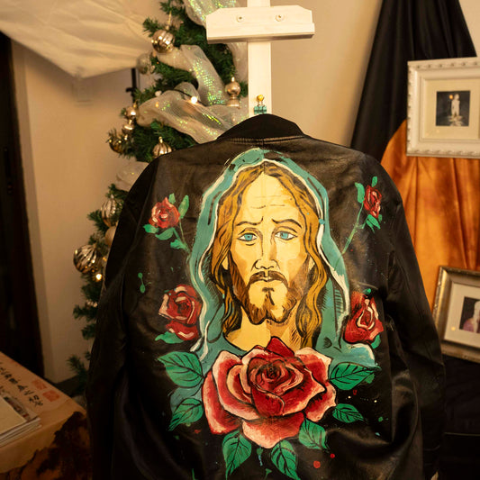 "Sacred Bloom" Hand-Painted Leather Jacket