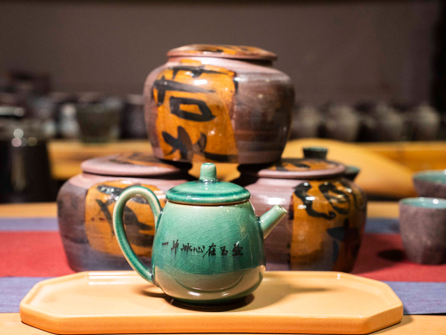 Jade Ice Crackle Ceramic Teapot